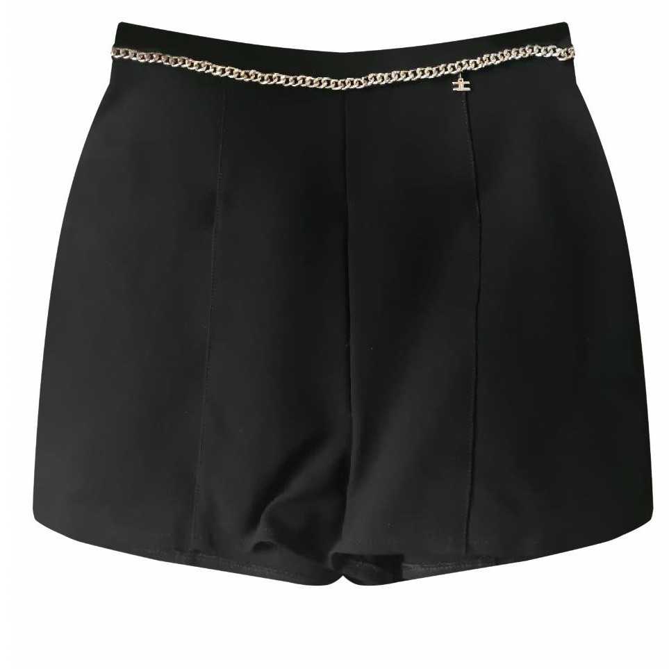 Elisabetta Franchi Black High-Waisted Shorts With Gold Chain Detail - Size Xs